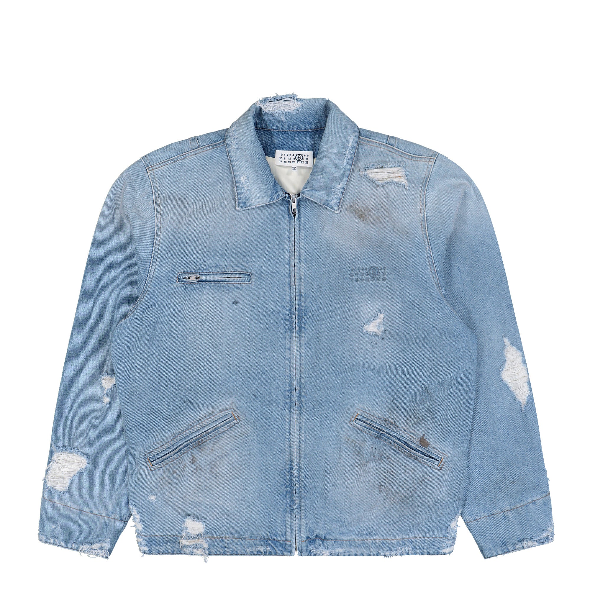 Denim Distressed Zip-Up Jacket